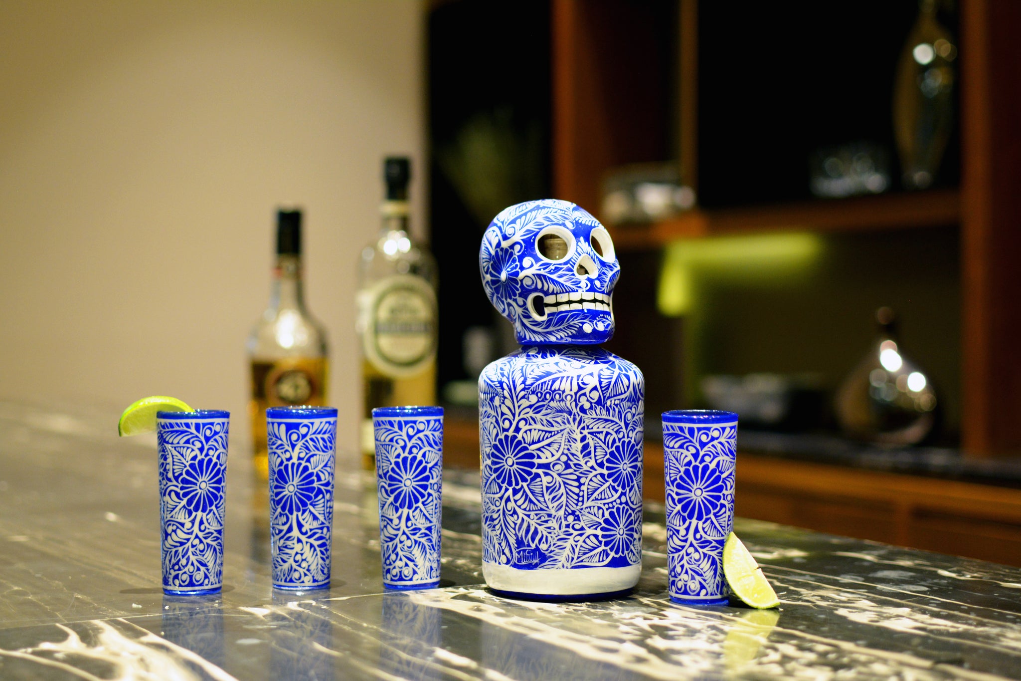 Tequila Cazadores Clay Skull Mugs Blue Interior Set of outlet 4